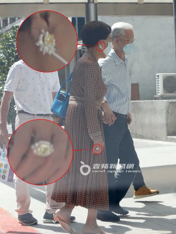 連奶奶所佩戴巨大又閃耀的鑽石戒指和鑽石耳環約3000萬，全身都散發出貴重氣息。特勤中心攝