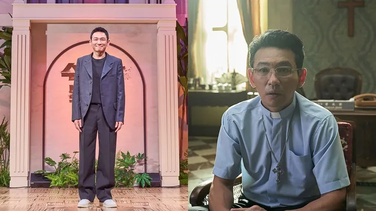 黃晸玟劇中飾演蘇利南的毒品王「全耀煥」，偽裝成仁慈的牧師。Netflix提供