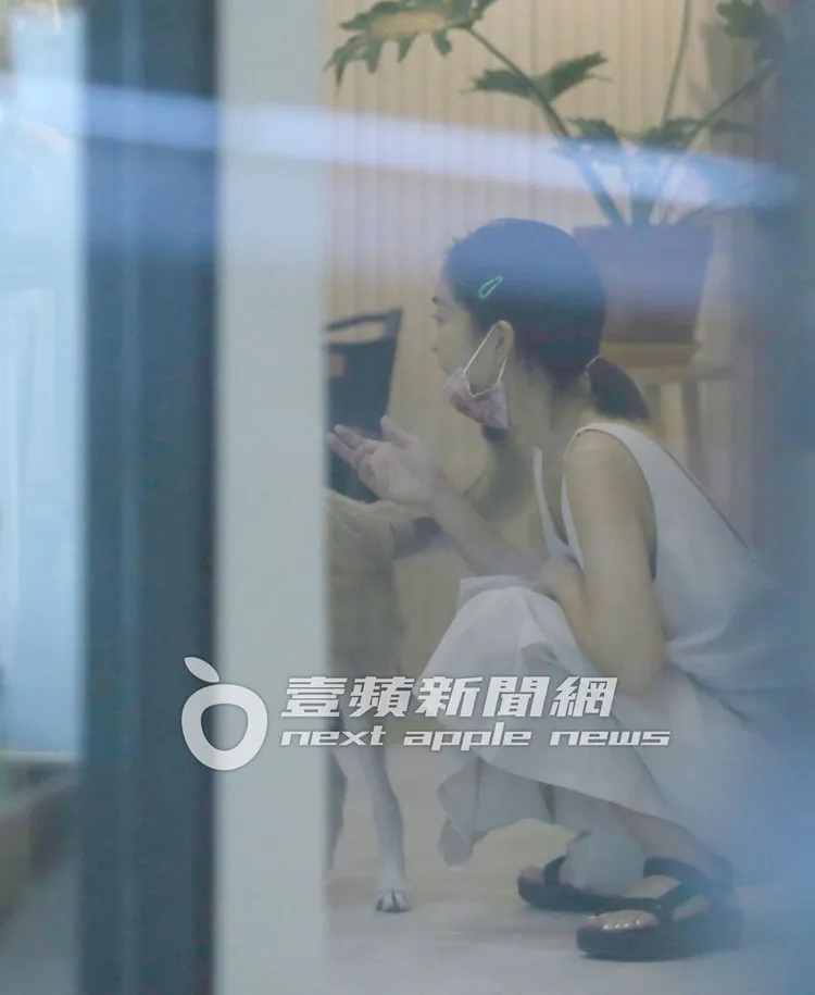 大霈蹲著撸狗邊講話。特勤中心攝