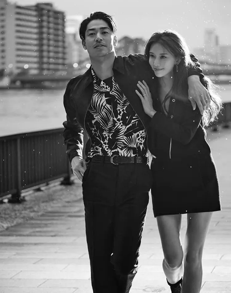 第一名模林志玲（右）與日本「放浪兄弟」（EXILE）成員黑澤良平（AKIRA）結婚3年。翻攝林志玲臉書