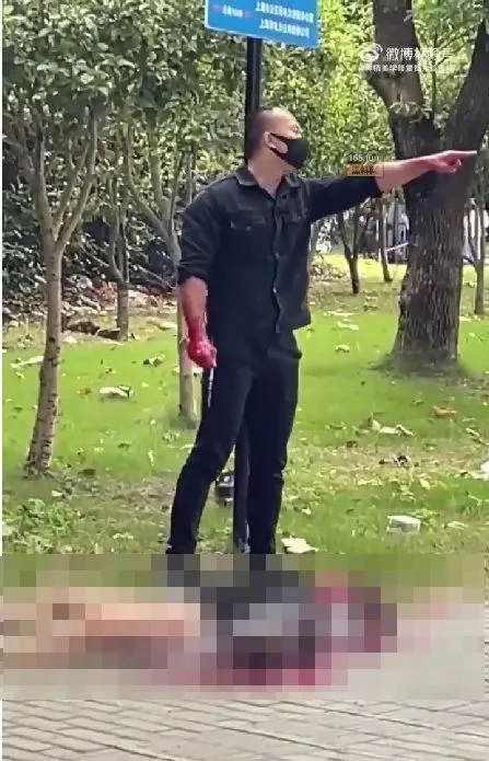 黑衣男行徑兇殘，不時以沾滿鮮血的雙手指著對峙群眾嗆聲。翻攝自《黑料不打烊》