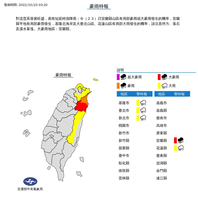 氣象局發布豪大雨特報。