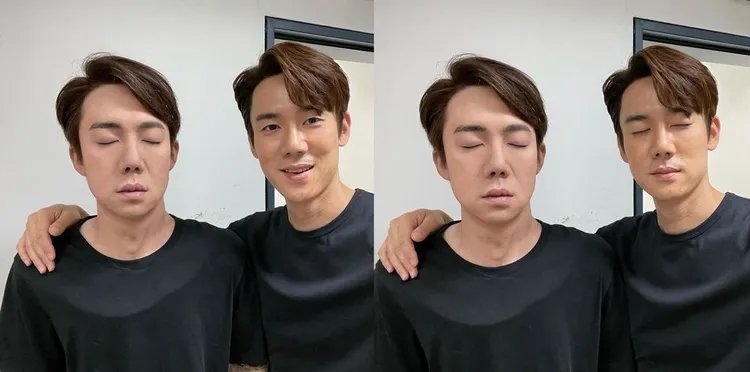 柳演錫與《毒梟聖徒》裡的「屍體替身」合照。翻攝柳演錫IG