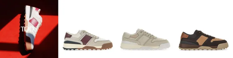 TOD’S紅白色、白色皮革、咖啡色皮革拼接織物休閒鞋，NT29,100