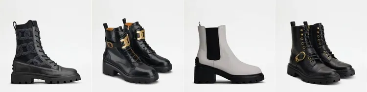 TOD’S Kate立體紋飾短靴，NT35,900、Kate綁帶短靴，NT44,300、白色短靴，NT26,600、黑色綁帶短靴，NT39,100