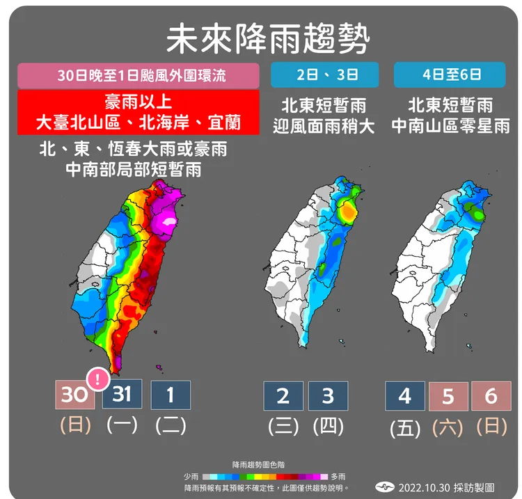 本周降雨預計在周三減緩。氣象局提供