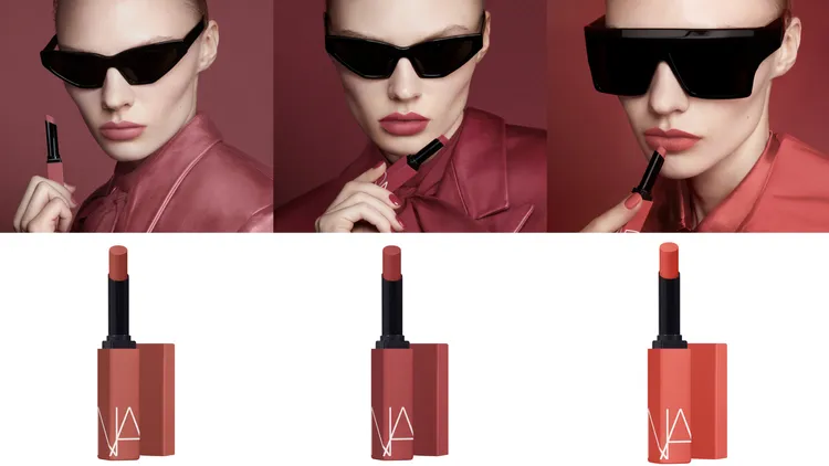 NARS特霧絲柔持色唇膏主打色（左起）#100甜嫩杏粉、#115冷薰柔粉、#120純愛嫩橘，各1100元。品牌提供