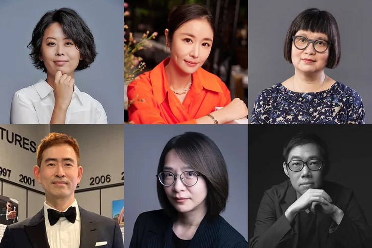 張雅婷、林心如、陳慧（上排由左至右）、余卜康（下排由左至右）、林昱伶、林書宇接任金馬創投培訓工作坊顧問。金馬執委會提供