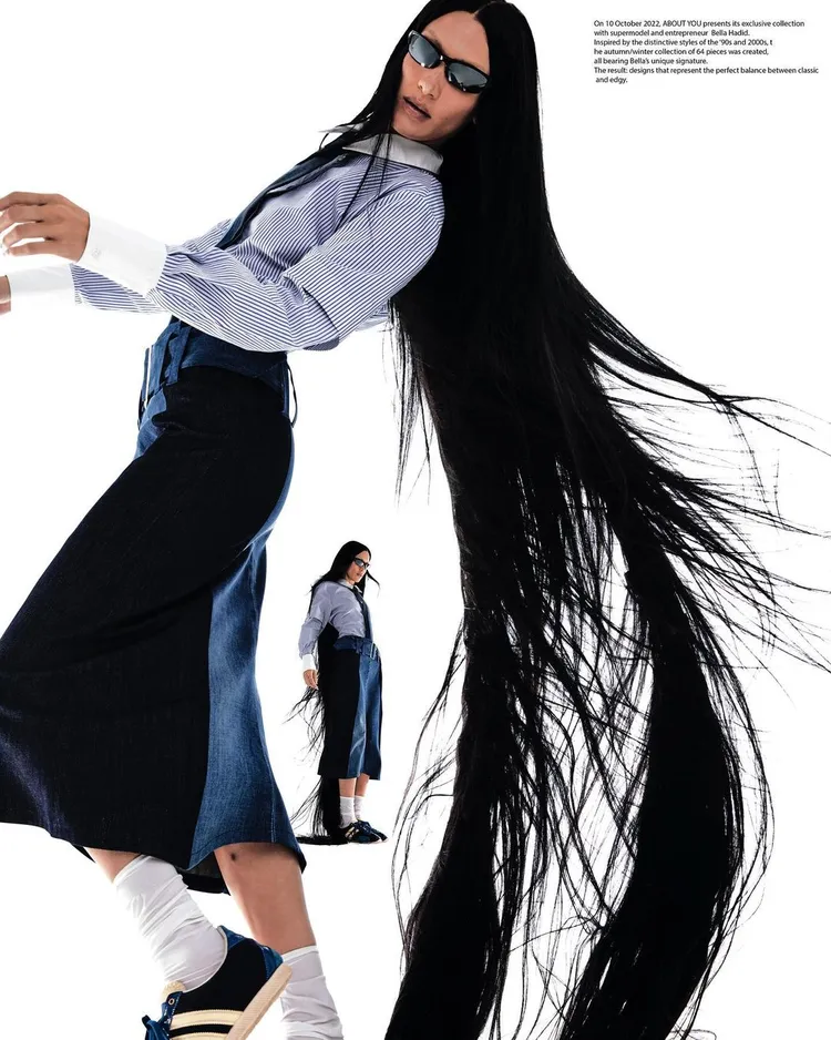 她在形象照中當起無眉長髮公主。翻攝bellahadid IG