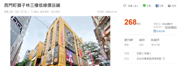 「獅子林商業大樓」店面低總價適合當不需要人潮的工作室。翻攝591