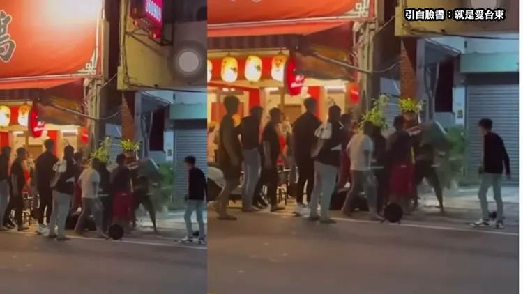 疑似不同桌客人起口角，竟然有人搬起路邊花盆要往被害人頭上砸。引自《就是愛台東》