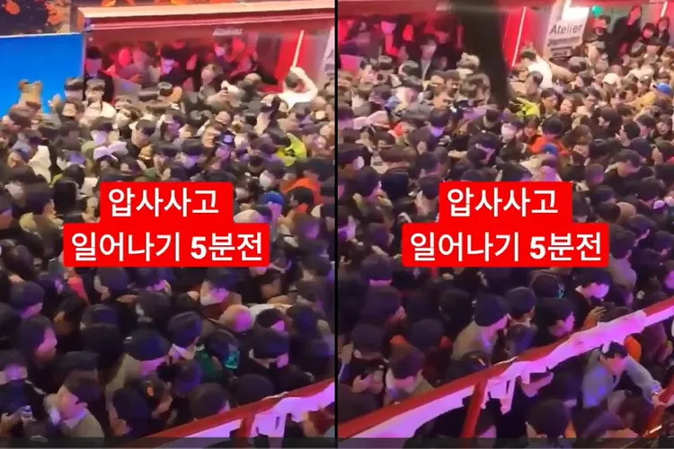 南韓梨泰院踩踏事件發生前5分鐘影片曝光。翻攝網路畫面