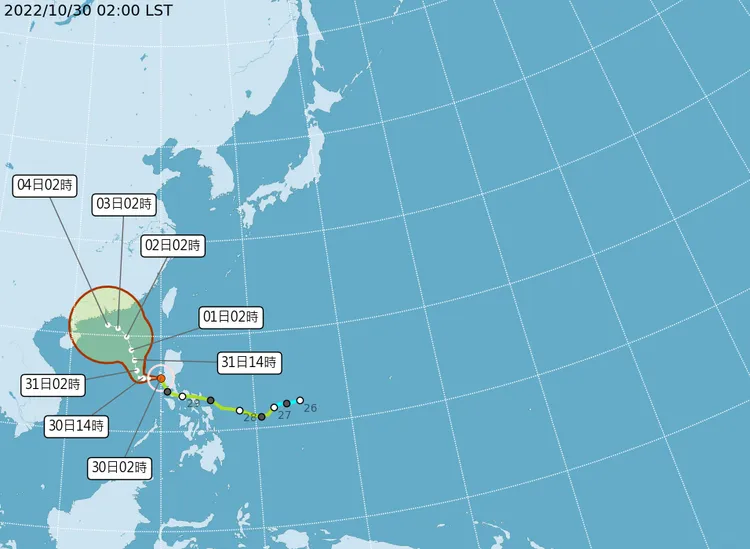 奈格颱風路徑將北轉再開始往北北西移動，不會發布海警。氣象局