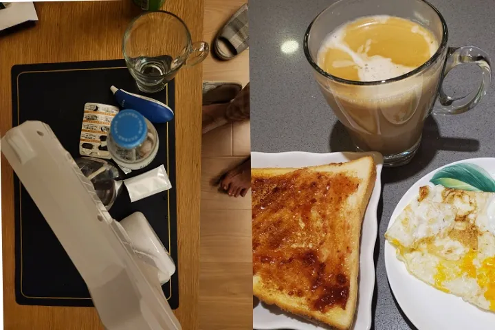 游淑慧居隔時使用的水杯（左）與劉世澤是同款杯子（右）。翻攝游淑慧臉書、劉世澤IG