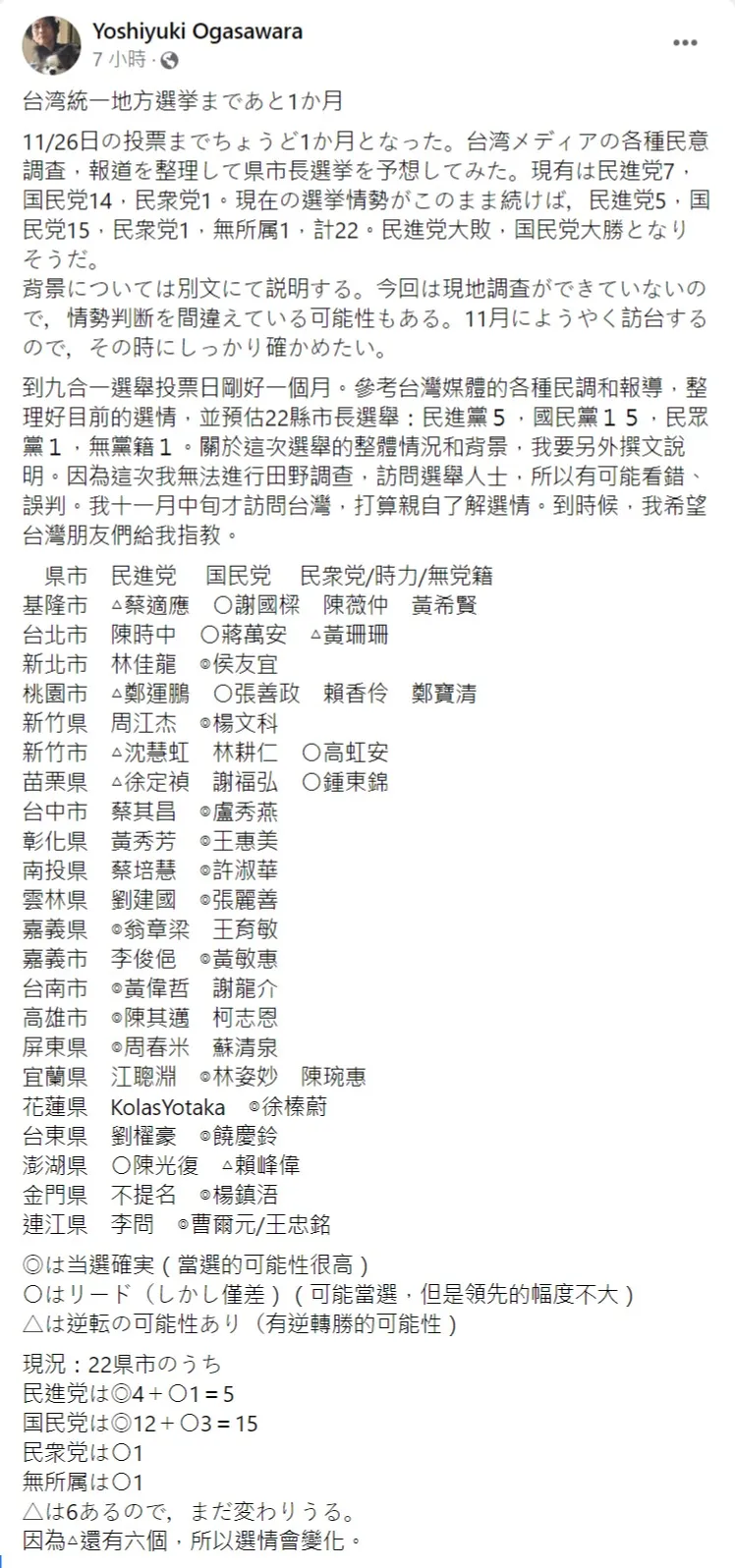 翻攝自小笠原欣幸臉書