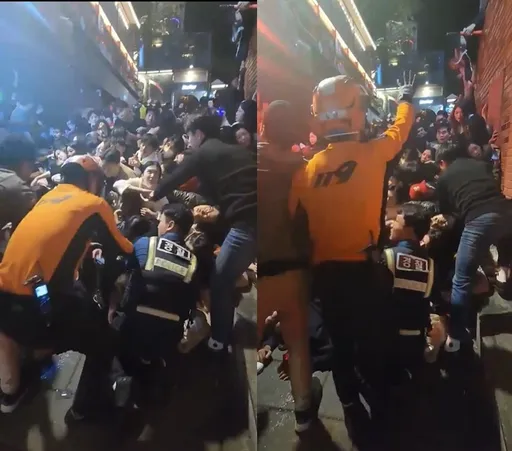 韓國梨泰院疑似起點推擠駭人畫面！人疊人完全卡死　警消拉不出來（有片）