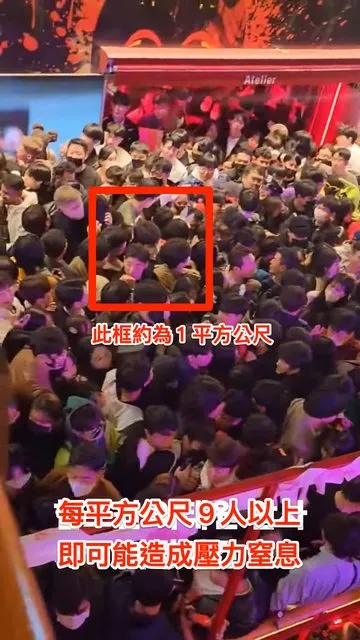 原PO表示，在每平方公尺九個人以上的場地，有更大的機率造成壓力窒息，光是人群擠壓的壓力，就會像巨人的大手一樣，把你擠到無法呼吸。翻攝台大批踢踢