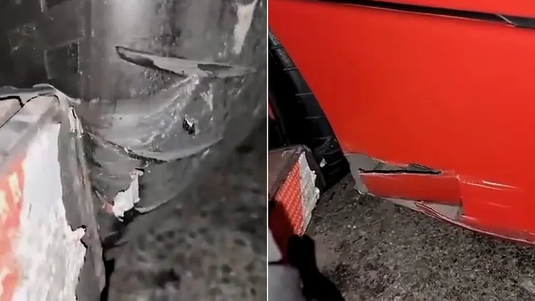 撞車造成的毀損情況。翻攝自微博