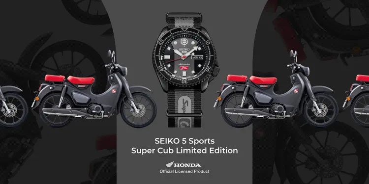 SEIKO 5 Sports x HONDA Super Cub聯名精鋼錶款SRPJ75K1，限量200只，1萬3800元。品牌提供