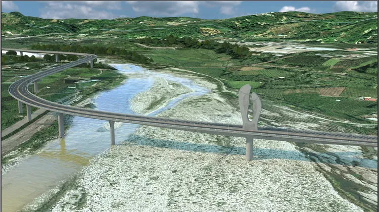 東豐快橫跨大甲溪鐵橋完工示意圖。台中市政府提供