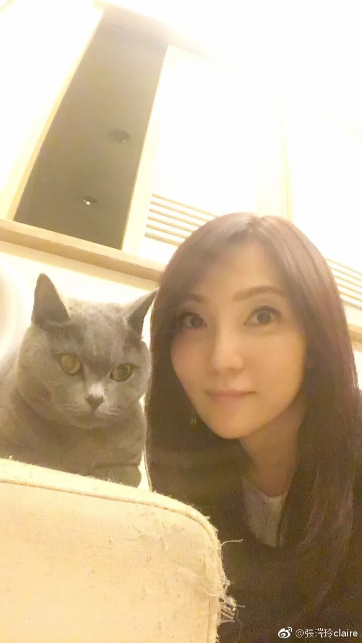張瑞玲和愛貓一起生活。翻攝張瑞玲微博