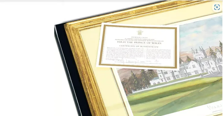 畫作附查爾斯三世簽名和證書。翻攝Bonhams官網