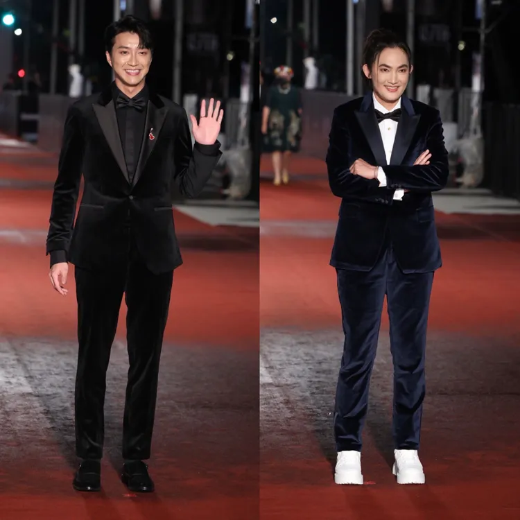 錢薇娟（右圖）選穿Paul Smith，江宏傑選穿香港英式西裝品牌Royal Green西裝。娛樂中心攝