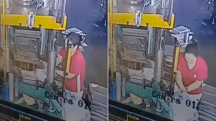 女員工托著手臂求援。翻攝自推特