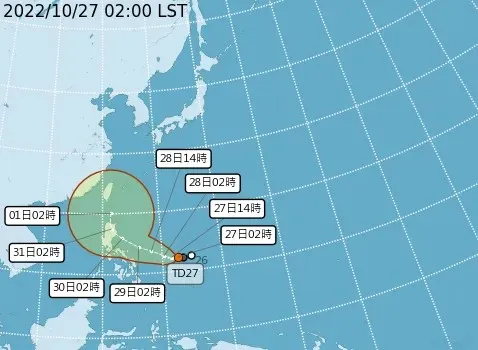 氣象局預測颱風路徑往西北西、呂宋島方向前進，未來變數多仍有不確定性。氣象局