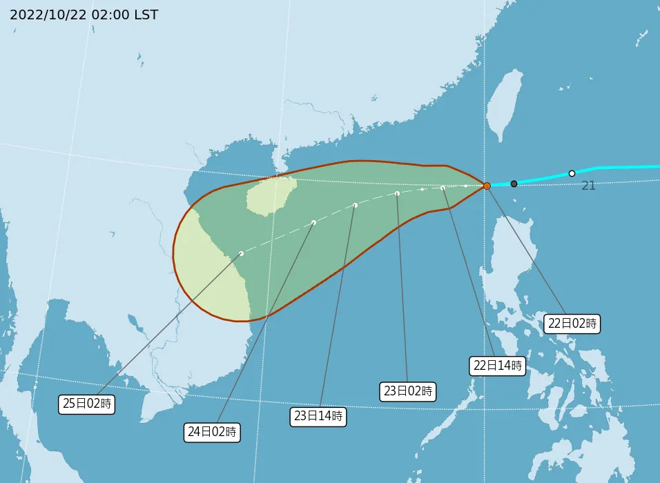 熱帶性低氣壓今天距離台灣最近。中央氣象局提供