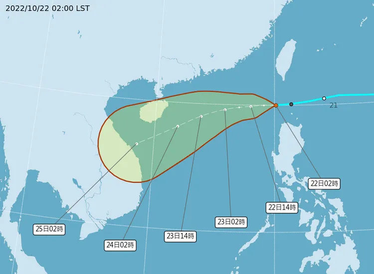 熱帶性低氣壓今天距離台灣最近。中央氣象局提供