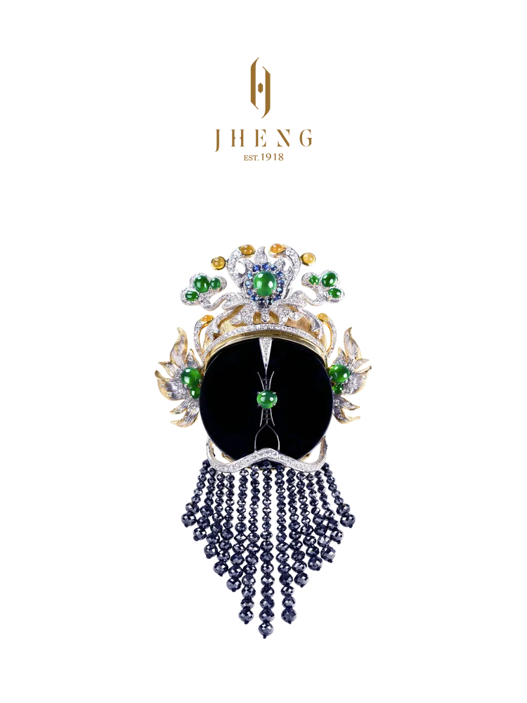 JHENG JEWELLERY墨翠臉譜胸針，125萬4000元。品牌提供