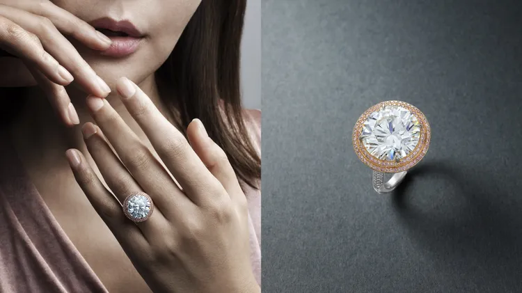 TIFFANY Soleste鑽戒，主鑽10.56克拉，成色G色、淨度VVS2等級，估價約2608萬元台幣。品牌提供