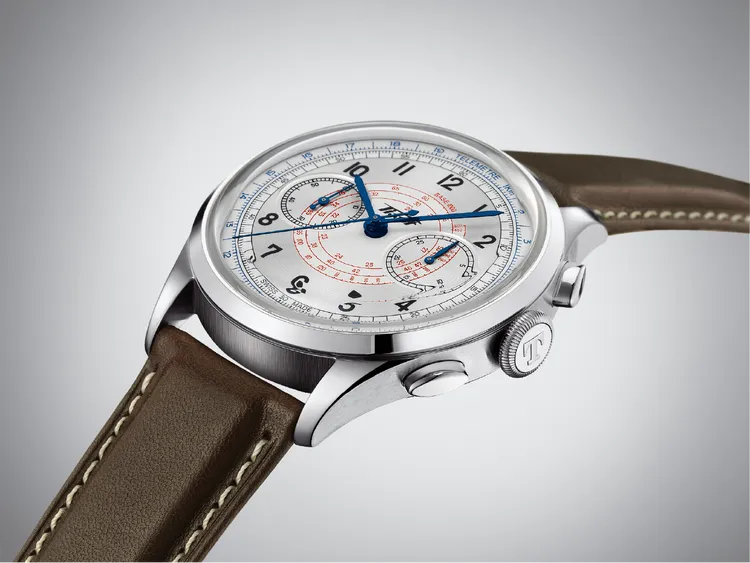 全新推出的Telemeter 1938復刻腕錶，具備測速及測距兩項特殊功能。品牌提供