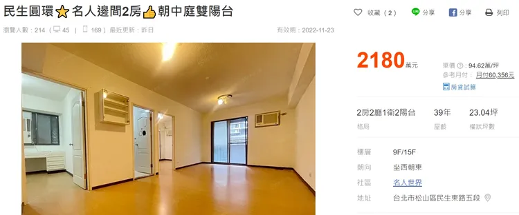 比對售屋網坪數、樓層，疑似為該轉售戶的廣告，至今還未撤下。翻攝591