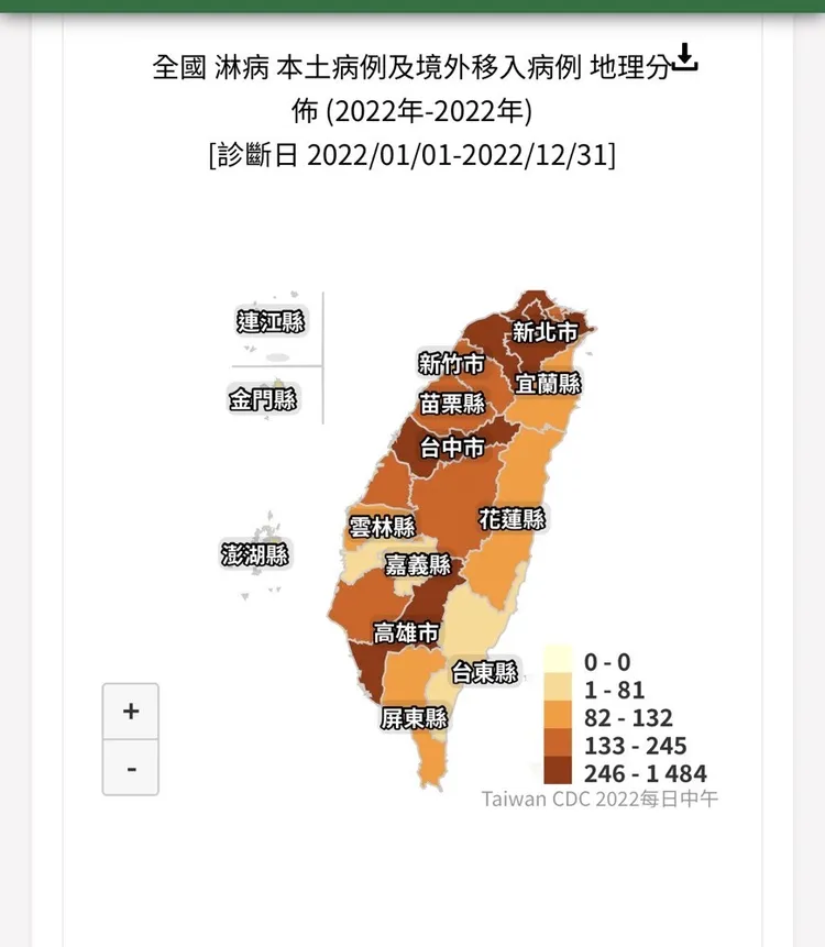 淋病是法定傳染病，據疾管署統計，國內案例以都會區居多。翻攝疾管署網站