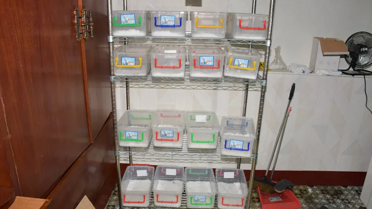 檢警緝獲許男等4人民宅內製毒，查扣毒品及工具一批。檢方提供