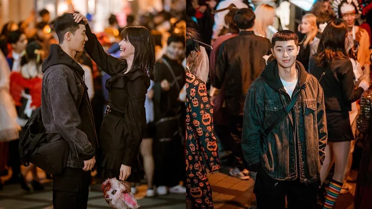 朴敘俊、權娜拉第2集中到梨泰院參加萬聖節派對重逢，就是在梨泰院小巷子拍的。翻攝JTBC