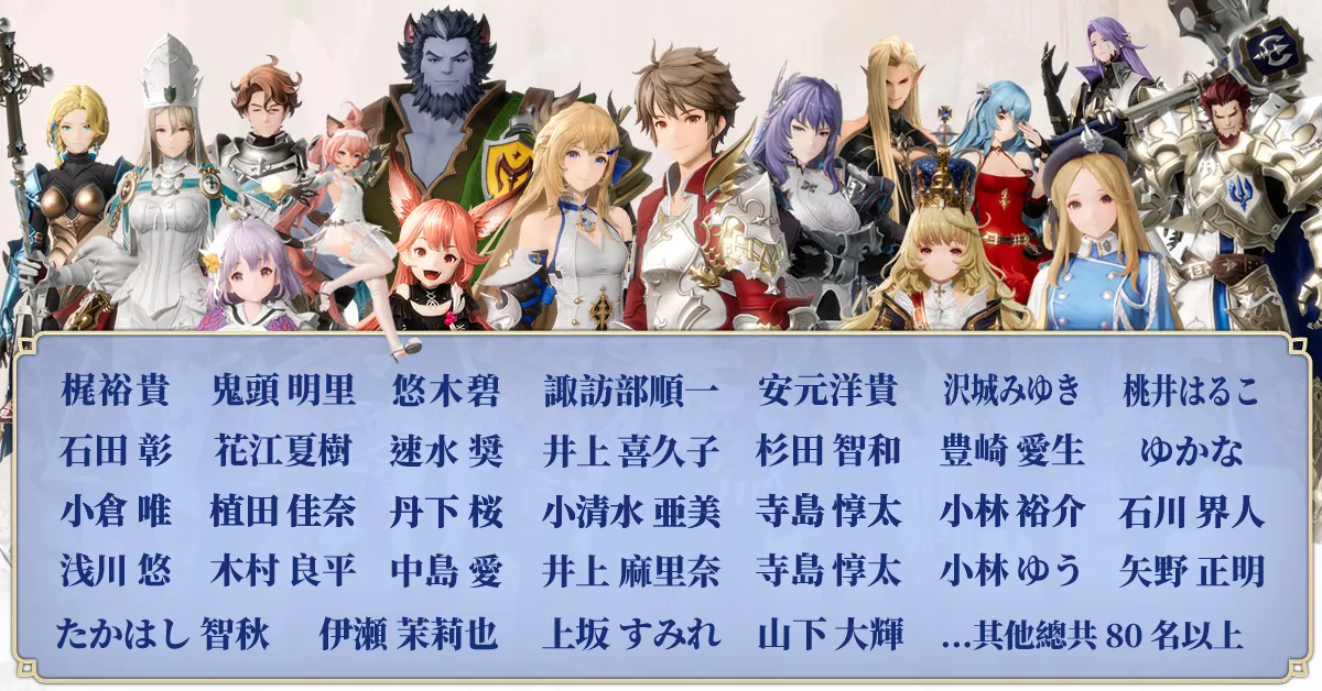 《Gran Saga:格蘭騎士團》遊戲配音由80位以上日本頂級聲優共同出演。業者提供