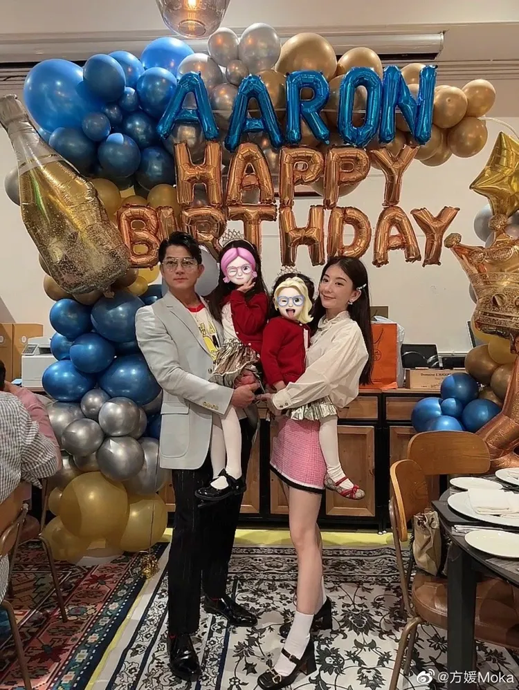 郭富城（左）和妻子方媛（右）曬出全家福。翻攝自郭富城微博