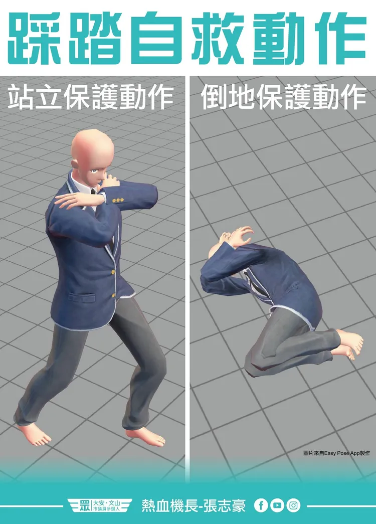 雙手架出三角形，才能用穩定結構空出胸腔空間。翻攝自張志豪臉書