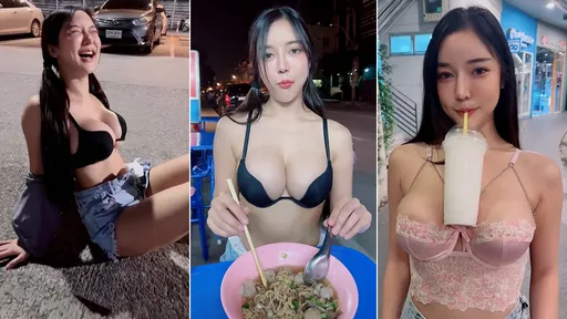 影片｜正妹「吃麵炸奶」爆紅　本尊曝光！拼吸睛坐馬路乳搖超嗨