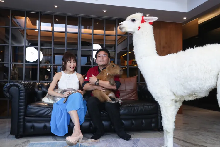 王宥忻與自家參與此次健檢的萌獸們，開心拍下大合照。鄭孟晃攝