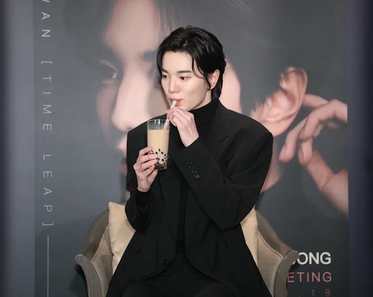 「INFINITE」李成種記者會頻出狀況。陳明中攝