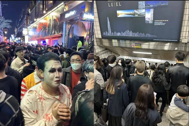 網友在推特分享意外前5小時梨泰院人潮滿滿的畫面。翻攝自推特