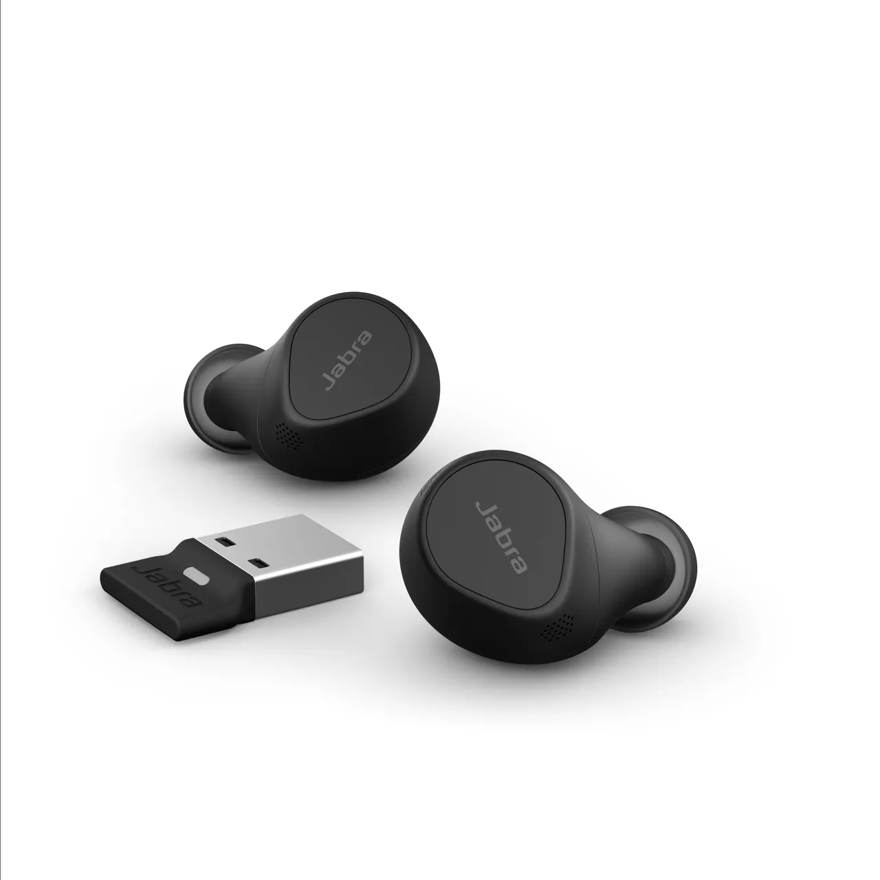 Jabra Evolve2 Buds 耳機搭配USB接收器讓連線更穩定。業者提供