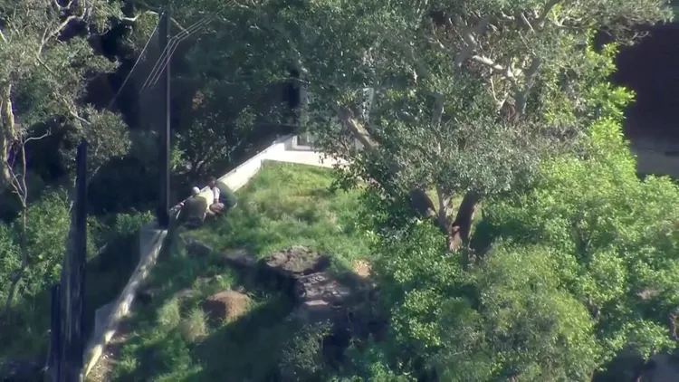 工作人員檢查圍欄。路透社