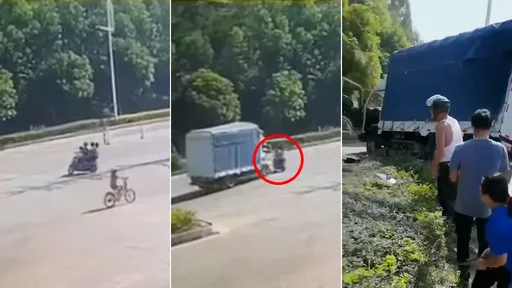 驚悚影片｜三寶學生「機車4貼」隨興右轉　直行小貨車猛撞3死1傷