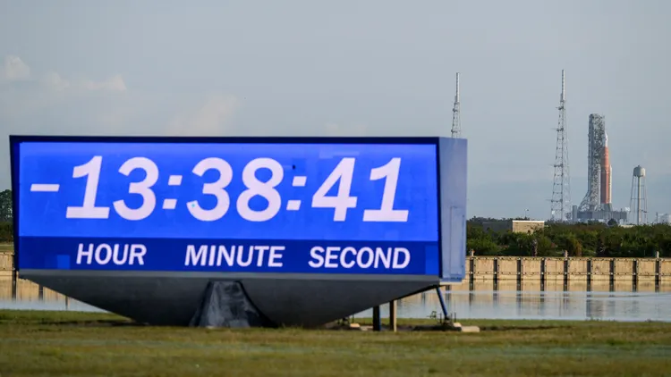 甘迺迪太空中心火箭發射倒數計時顯示板。路透社