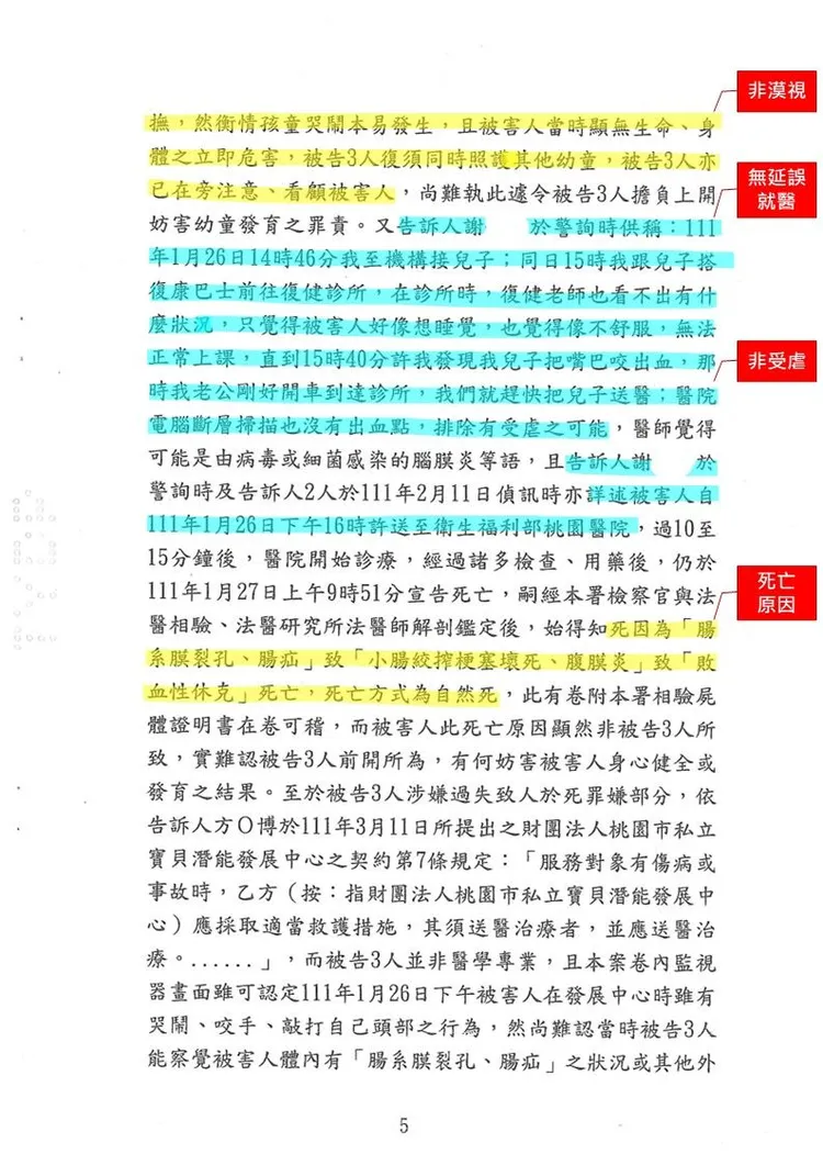 桃園市寶貝潛能發展中心提供不起訴處分書。
